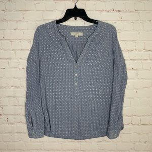 LOFT Womens Blue Chambray Flower Print Long Sleeve Popover Shirt Top Size M